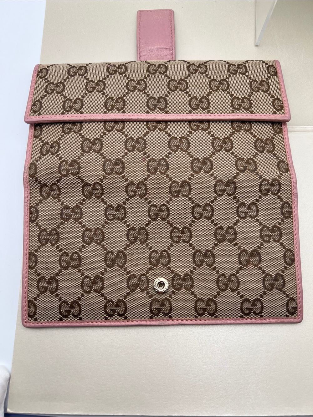 Gucci Beige GG Canvas Continental Long Wallet with Pink Leather Trim Bifold GC - Picture 7 of 17